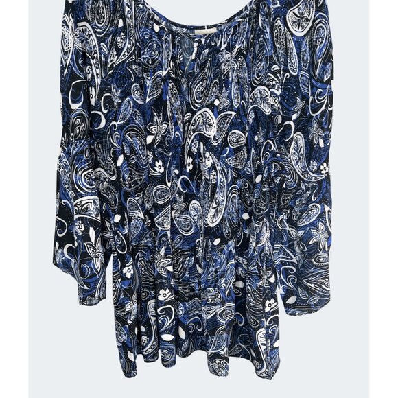 Avenue Plus Blue Paisley Keyhole Neck Blouse 3/4 Sleeve Plus Size 30/32 - Picture 10 of 13